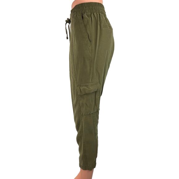 Old Navy Women Green Mid Rise Elastic Waist Drawstring Tapered Cargo Pants Sz XS - Picture 2 of 5